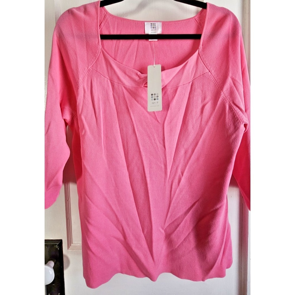 NWT apt.9 pink knit top square neck elbow sleeves woman Sz 1X Rayon Nylon blend